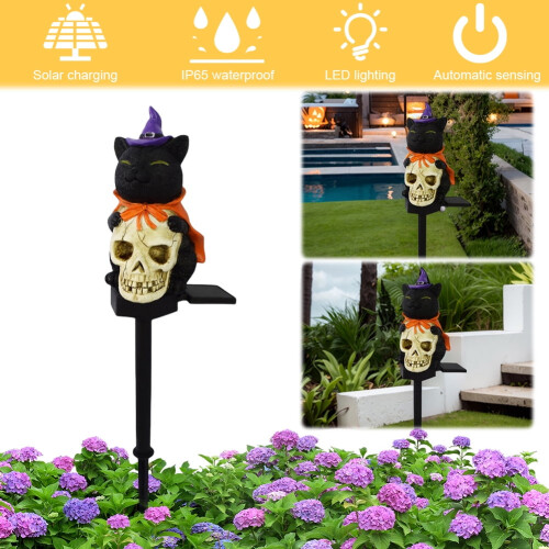 Solar Cat Skull Pathway Lights 18.11in Waterproof 2