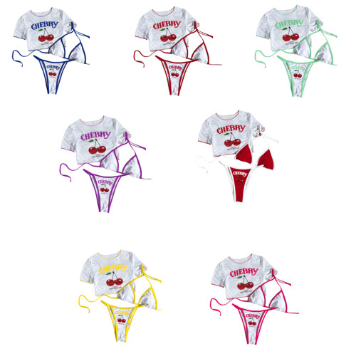 3-teiliges Tankini-Badeanzug-Set mit schmaler Passform und-Rot M 2
