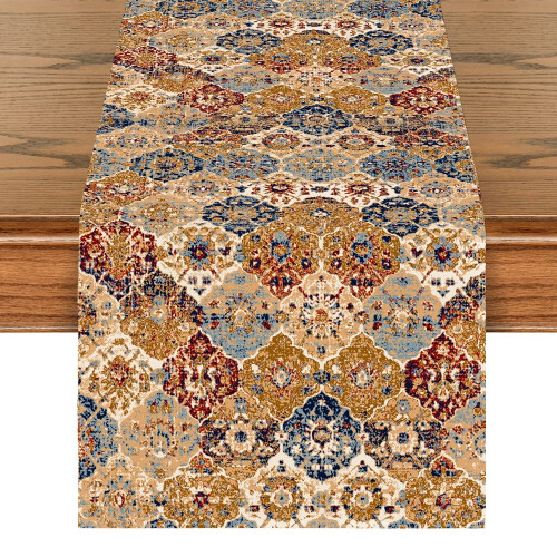 Boho běhoun na stůl oranžovo-modrý 13x72cm 1