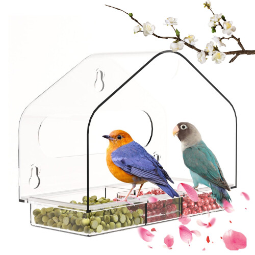 Transparante acryl vogelvoederbak met zuignap 1