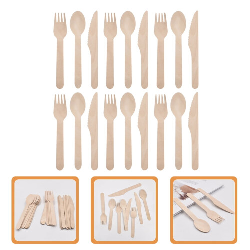 Wooden Utensils Set Forks Spoons Disposable 100 Pcs 2