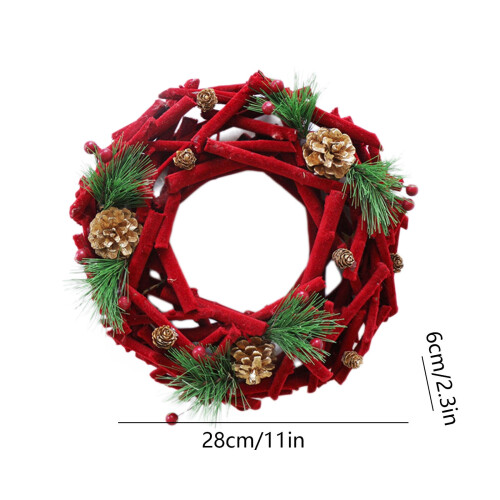 Weihnachtskranz mit roten Früchten und Beflockung – 28 cm Tür- oder 1
