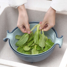 Panier d'égouttage double rotatif en plastique pour rangement de cuisine 1