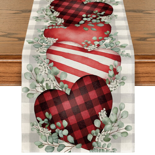 Bieżnik walentynkowy Eucalyptus Hearts13x36 cali