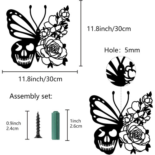 Décoration murale en métal Crâne et Papillon 30 cm 1