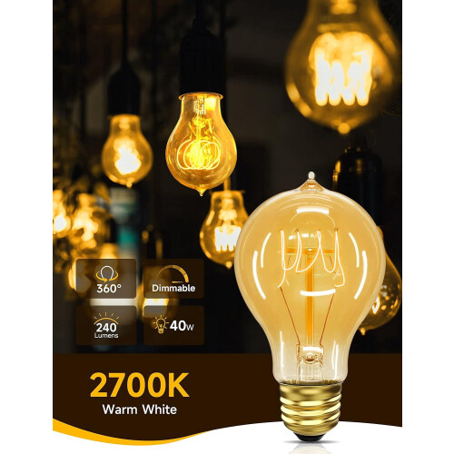 Ampoules Edison vintage 40 W A19E26 à intensité variable 2700 K (lot de 4) 1
