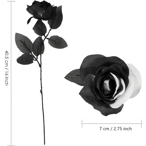 10 ks černobílých umělých růží 40 cm 1