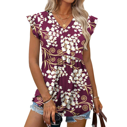 Women's  Blouses, with Ruffle Sleeves, Spring-Lavender M 1