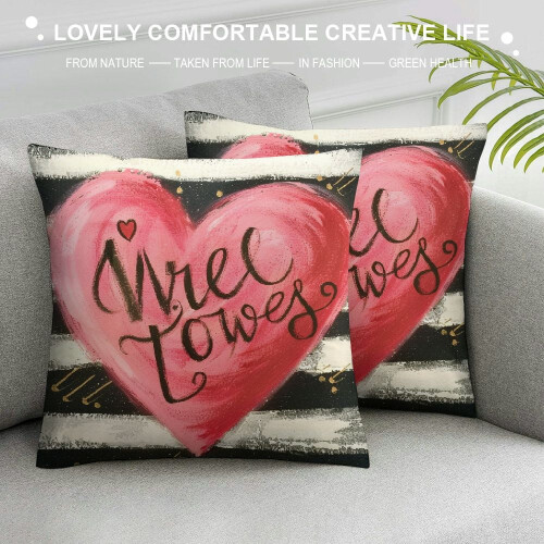 Ensemble de housses de coussin pour la Saint-Valentin – Rayures noires, blanches et roses 2