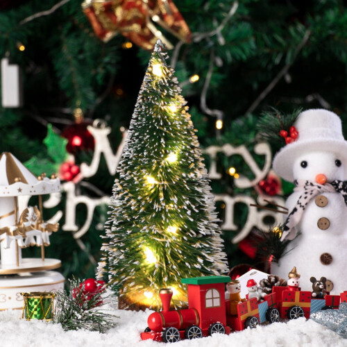 Pre-Lit Mini Christmas Tree Set Battery-Operated 2 pcs 1