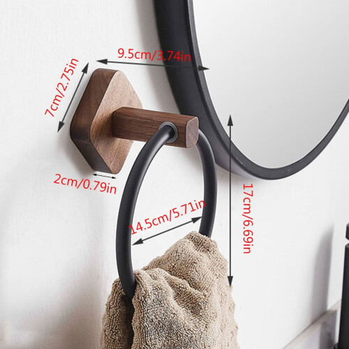 Matzwarte handdoekring van aluminium en hout 2