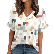 Damen-Sommer-Oberteil mit V-Ausschnitt und-Elfenbein XL