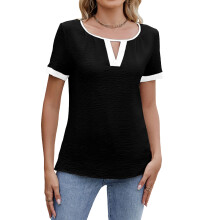 Womens Business Casual Top Work Trendy Short Sleeve-Black M