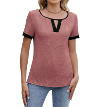Womens Business Casual Top Work Trendy Short Sleeve-Pink L