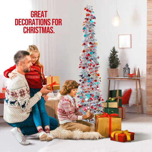 5ft Collapsible Silver Tinsel Christmas Tree 2