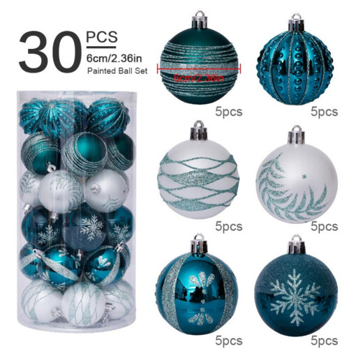 Blue Christmas Ornaments 6cm Shatterproof Plastic 30pcs 1