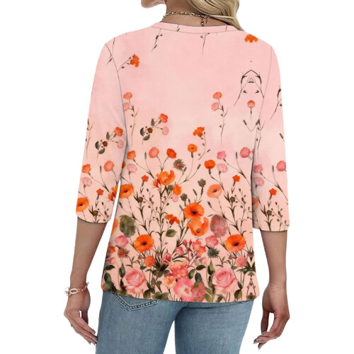 Women's sleeve V-neck T-shirts for Spring  comfortable,-Blue L 2