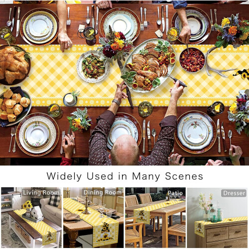 Sunflower Gnome Table Runner 13x108 in Linen Blend 1