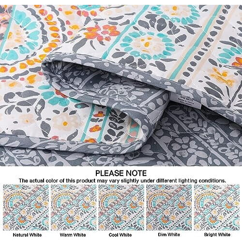 Ensemble de courtepointe bohème Queen, réversible à rayures en microfibre (1 2