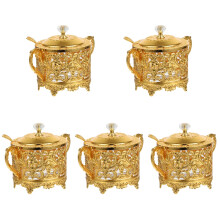 5Stk Gewürzgläser Set Aus Zinklegierung & , Gold, Embossed Design