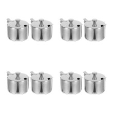 8Ensembles Pots À Sucre Sel Inox Couvercle Étanche Argent