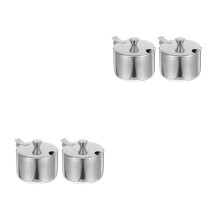 4Sets Stainless Steel Salt and Sugar Jar Set with Airtight Lid Silver