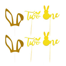 6Pcs Bamboo Easter Rabbit Cake Adornments Golden Color Cupcake Picks