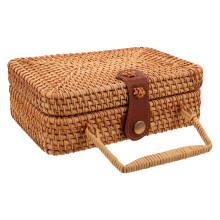 Handmade Brown Wicker Purse Small Vintage Wedding Clutch Bag