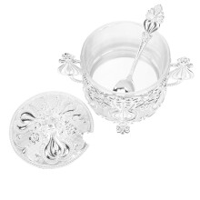 1Set Silver Zinc Alloy Kitchen Sugar Bowl Glass Condiment Storage
