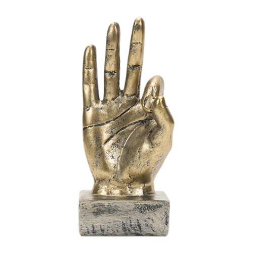 Figurine décorative en résine dorée représentant un geste de la main 1