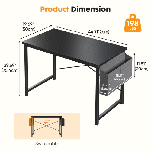 Bureau d'ordinateur EDX44 pouces, structure métallique noire 2