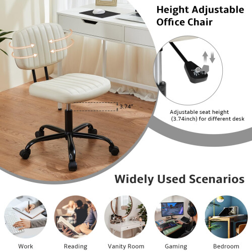 White Height-Adjustable Low-Back Office Chair 2