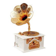 Boîte à musique Gramophone à remontage manuel à-Blanc