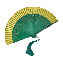 1Pc Wooden Folding Fan Handheld Retro Wood Hand-Yellow green