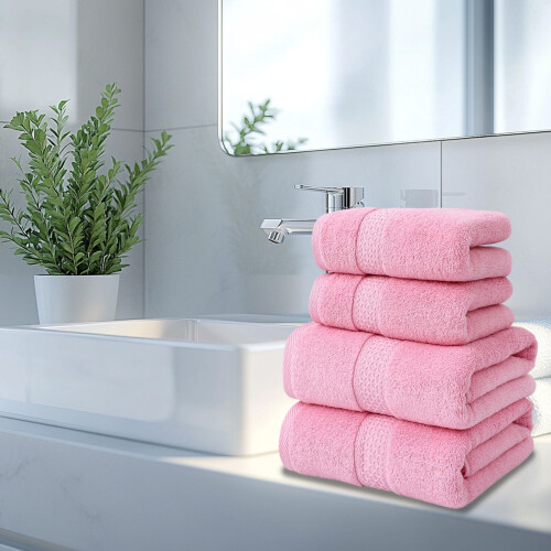 Ensemble de 4 serviettes de bain en coton rose