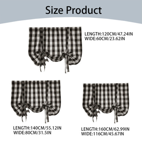 Buffalo Check Tie-Up Curtains Grey White Semi-Sheer Rod 1