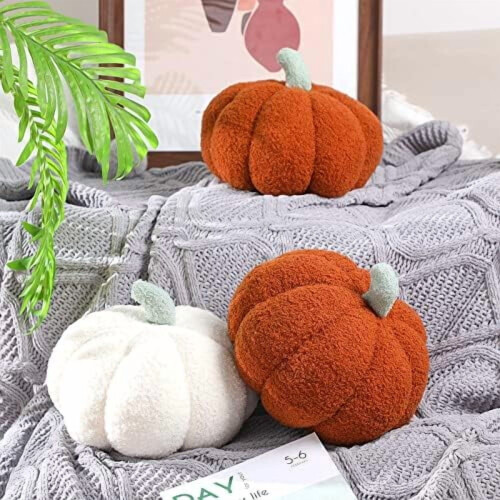 2 Pack Pumpkin Shaped Throw Pillows 28 x 24 cm White & Brown 2