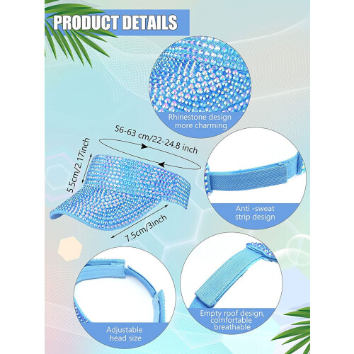 Visière de soleil unisexe ornée de strass, ajustable 2