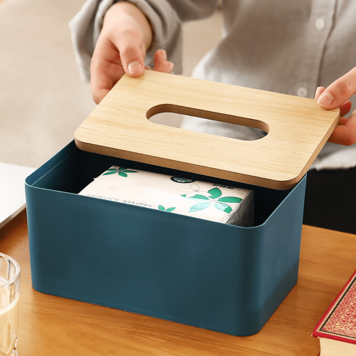 Funda de madera para caja de pañuelos – Soporte rectangular de bambú para 2