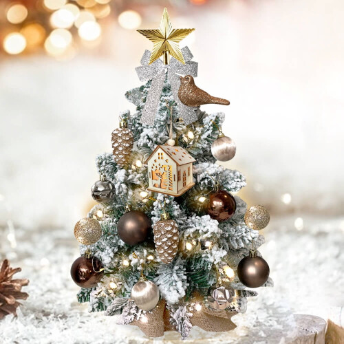 Pre-Lit Mini Christmas Tree Flocked Snow Brown 20 Inch 1