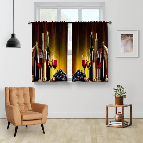Perdele rustice de bucătărie cu model de pahar de vin – model Farmstyle, lățime 71 cm 1