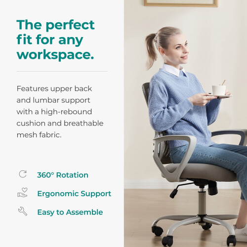 Chaise de bureau ergonomique en maille avec accoudoirs fixes 1