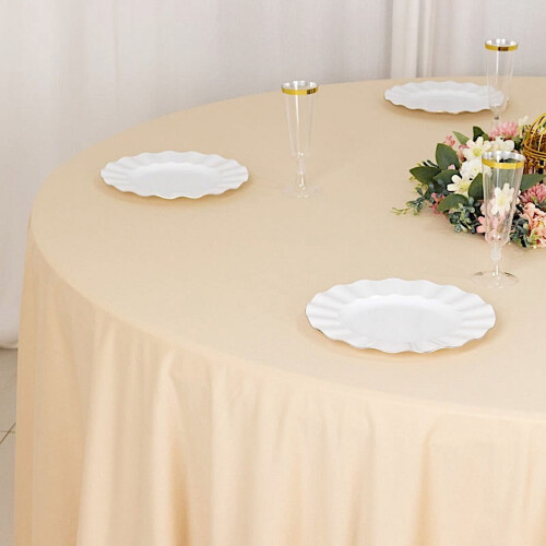 Beige Scuba-Polyester-Rundtischdecke, 132 Zoll 2