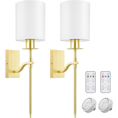 Wall Sconce Set of 2 Battery Operated with Remote White