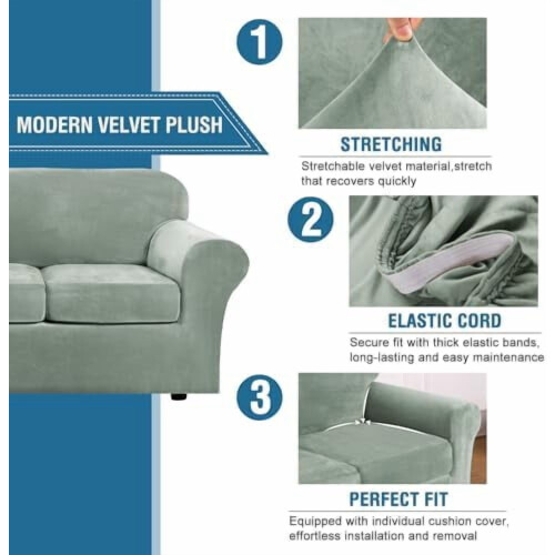 4-teiliges Sofabezug-Set aus Samtplüsch für 72-90 Zoll Sofas 2