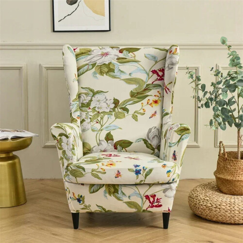 Blomsterbetræk med wingback-ryg og hynde – Polyester & 2