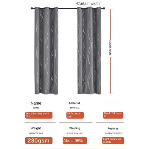 Blackout Curtains 52" x 84", Silver Wave Print, Grommet 1