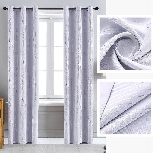 Blackout Curtains 52" x 84", Silver Wave Print, Grommet 2
