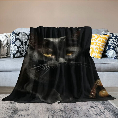 Kuscheldecke mit schwarzer Katze, Flanell, 150 x 200 cm 1