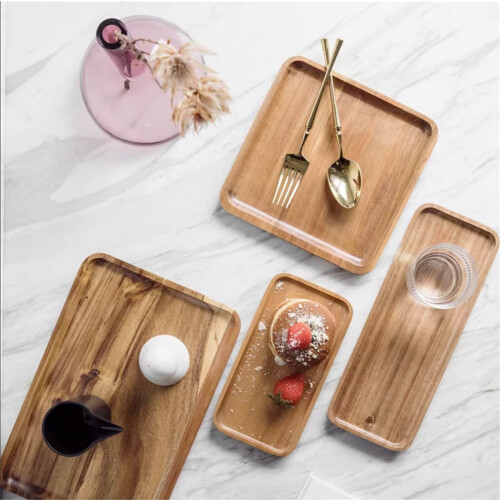 Bandeja rectangular de madera Poaug para servir, duradera, 1 pieza.